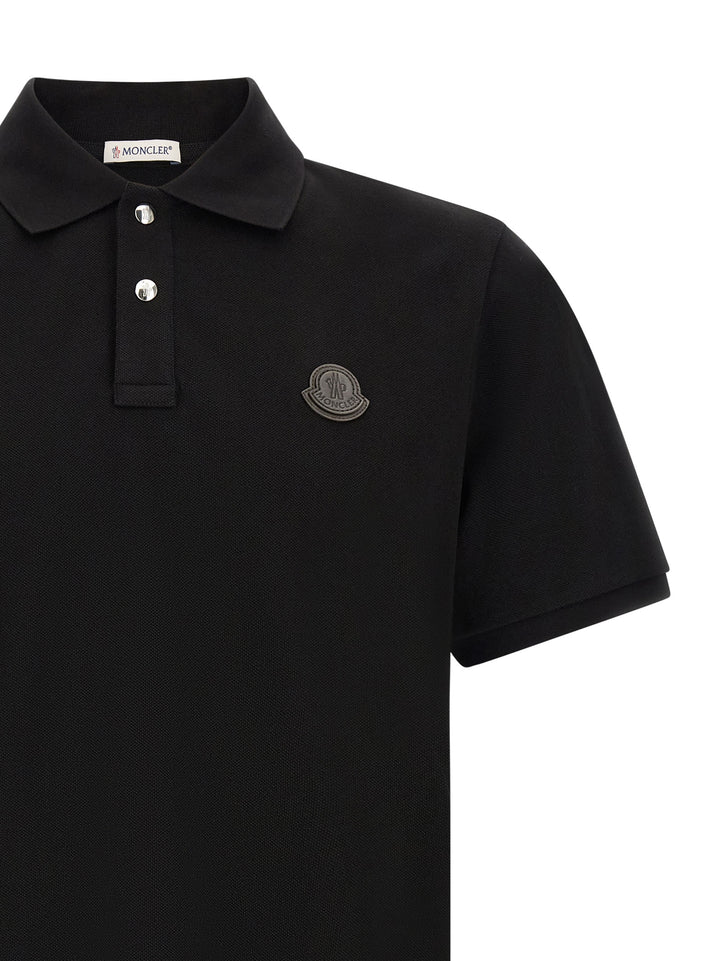 Moncler Leather Logo Patch  Shirt Polo - Black | 9d0e3fc75cd246ff4a4d6238caf8acf41ac4857a