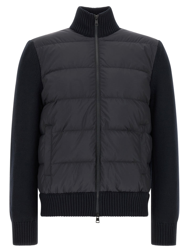 Moncler Two-Material Cardigan Sweaters and Cardigans - Blue | 0c1cb7f576f1acc0d1af2c63aa00da93702f33ae