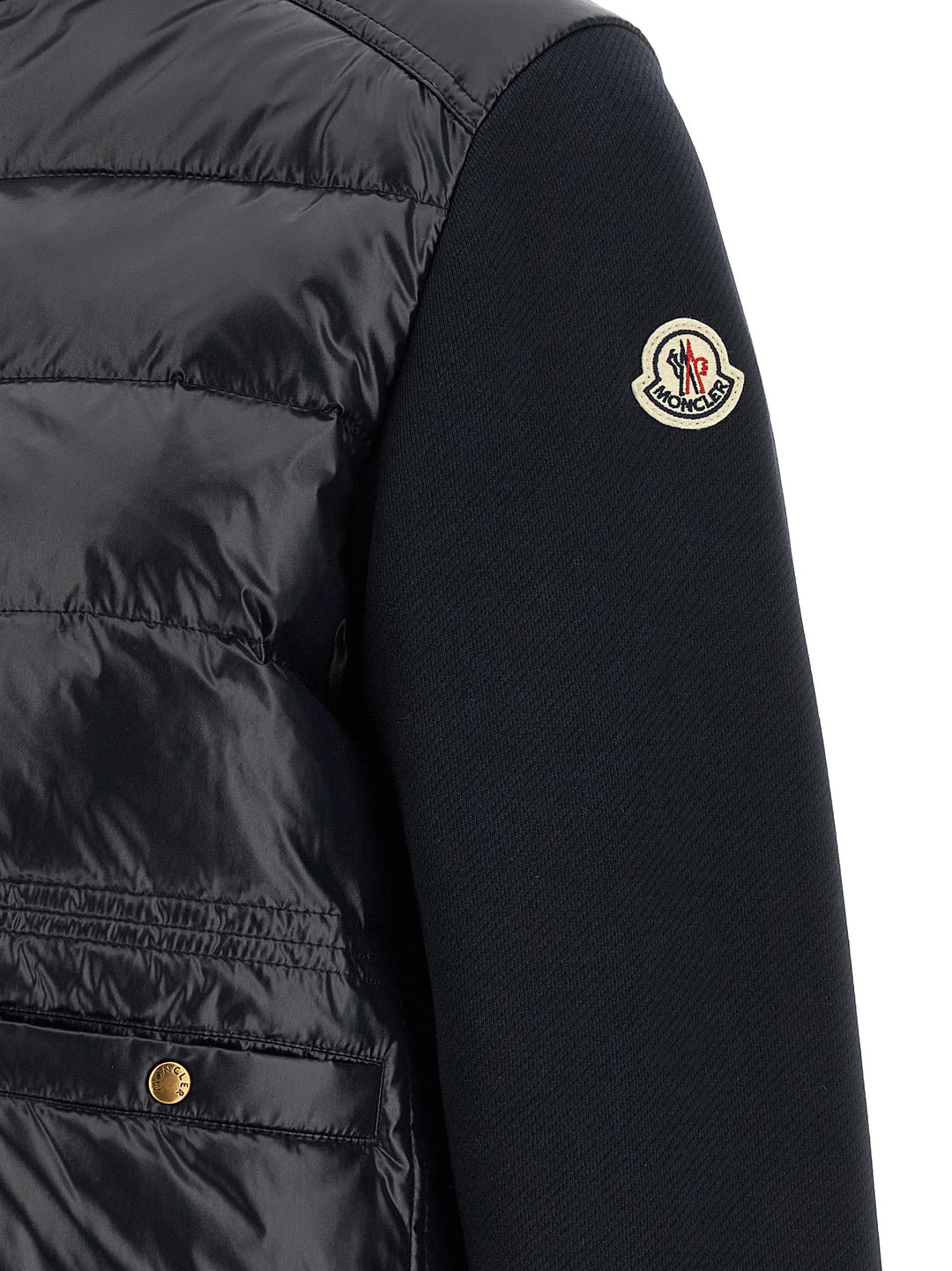 Moncler Two-Material Padded Cardigan Sweaters and Cardigans - Blue | bfd12ca83660f7b899fed3de31d63a58aa913704