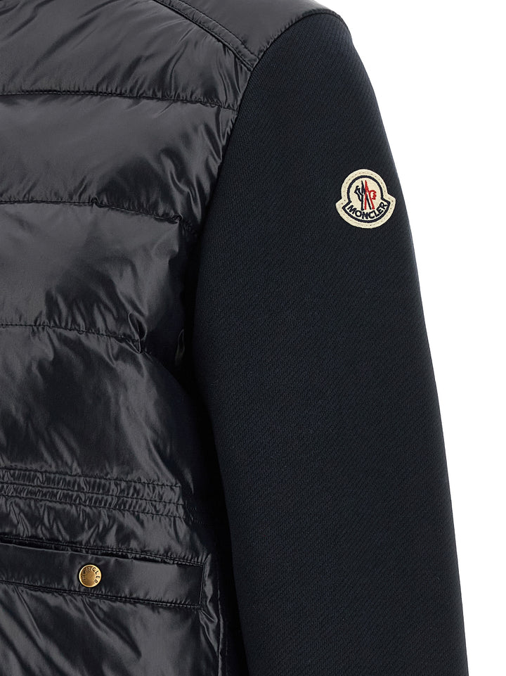 Moncler Two-Material Padded Cardigan Sweaters and Cardigans - Blue | bfd12ca83660f7b899fed3de31d63a58aa913704
