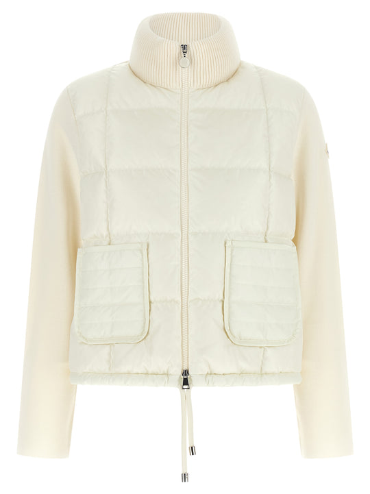 Two-Material Padded Cardigan Puffer Jackets White
