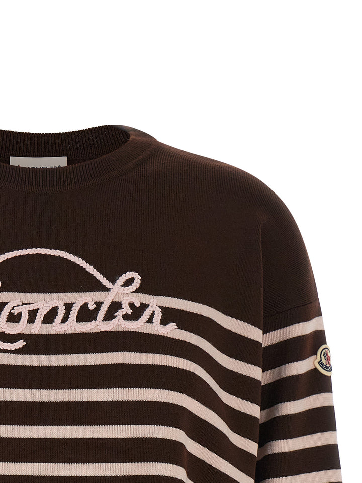 Moncler Striped Sweater With Embroidery Sweaters and Cardigans - White | 974e8a44b55f90a9ba588511de486ca06b988f81