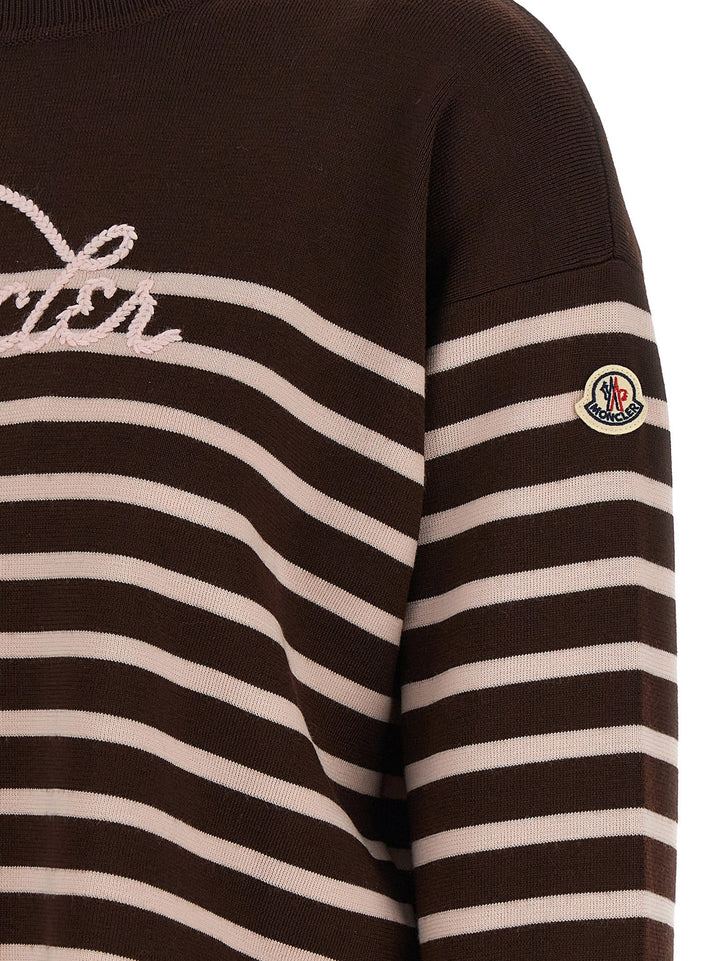 Moncler Striped Sweater With Embroidery Sweaters and Cardigans - White | 592ad93d427c6e581bd10e67afe23de078ac7422
