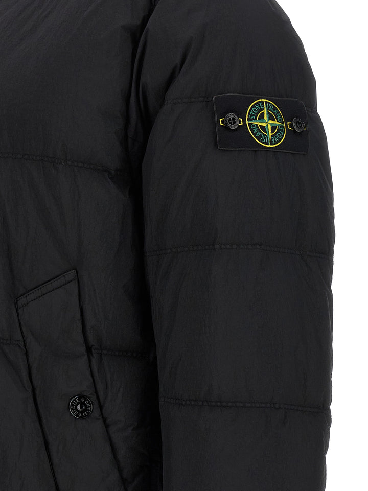 Stone Island Crinkled-Effect Down Jacket Puffer Jackets - Black | 24dd9b143951cb583921fea227ed98542169b8ad