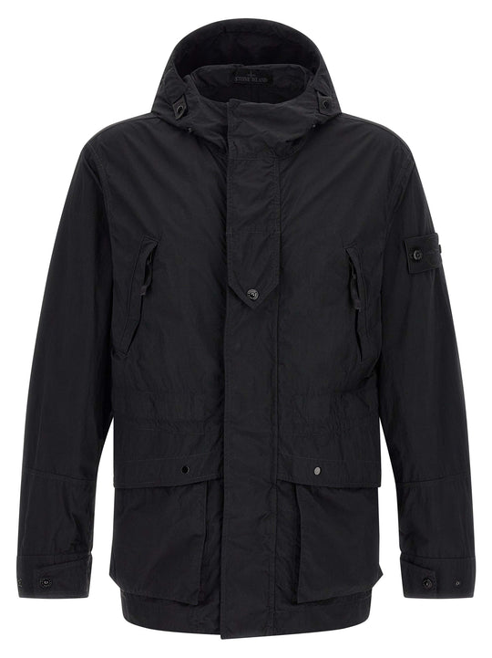 Badge Stone Island Ghost Puffer Jackets Black