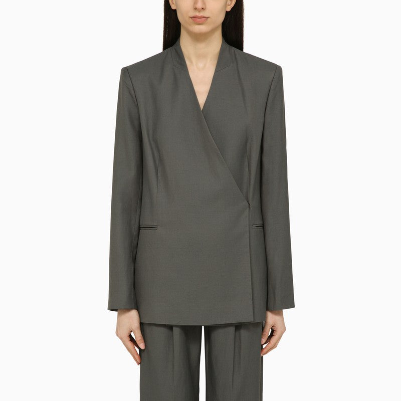 Sandyato Single-Breasted Grey Viscose Blazer