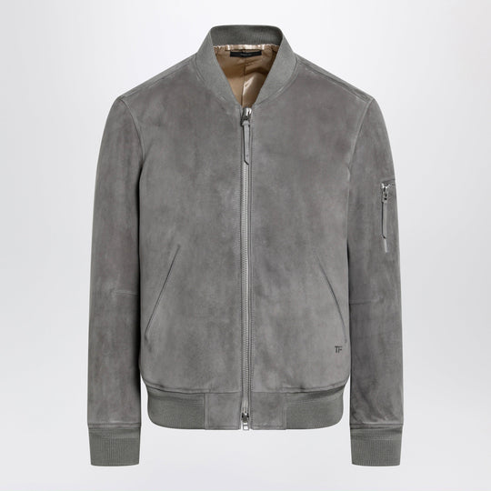 Titanium Suede Bomber Jacket In Lamb Leather