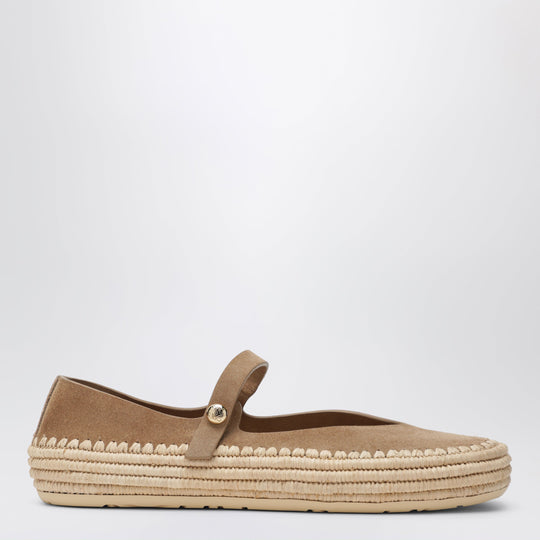 Rio Mary Janes In Dark Beige Suede And Raffia