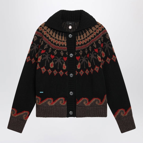 Black Jacquard Wool Cardigan