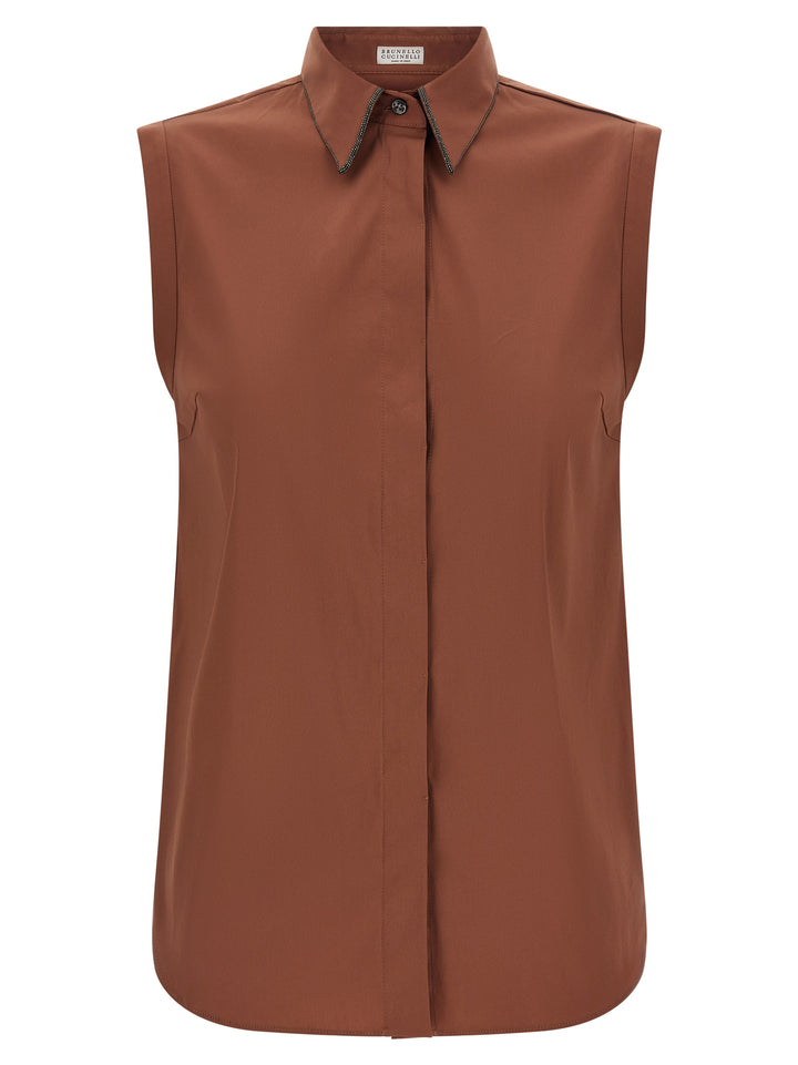 Brunello Cucinelli Shiny Trim Shirt and Blouse - Brown | 84edab5cedd79f2c1f844458fb50deeedf567d69