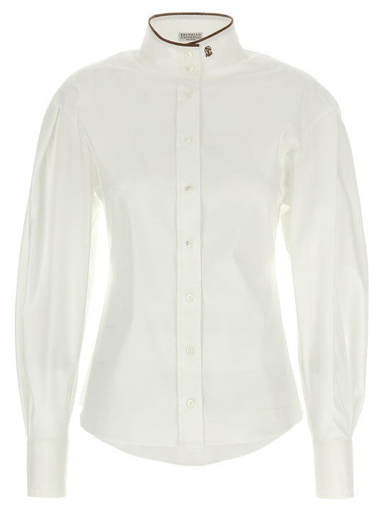 Shiny Collar Detail Shirt And Blouse White