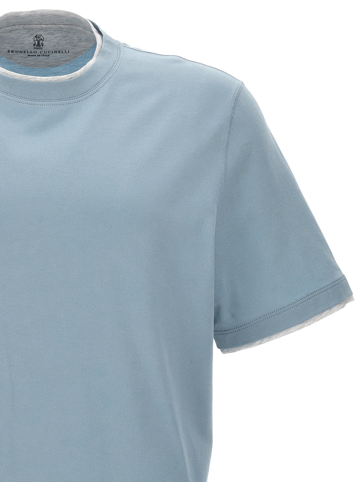 Brunello Cucinelli Double Layer T-shirt - Light Blue | 0722763c8bd596c671aca1d9a7278151a3dcadbd