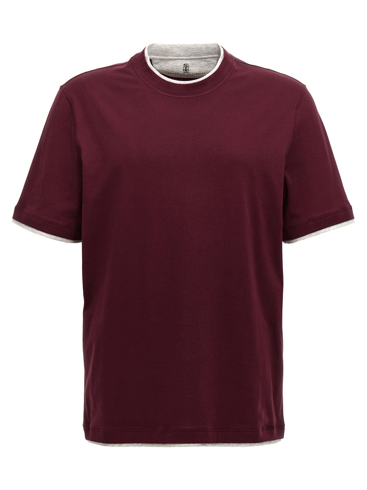 Brunello Cucinelli Double Layer T-shirt - Bordeaux | 2ffbbee5223f7264865fc1b10cb6ae9859ace78f
