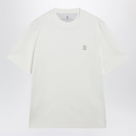 Crew-Neck Cotton Jersey T-Shirt With Logo In Off White
