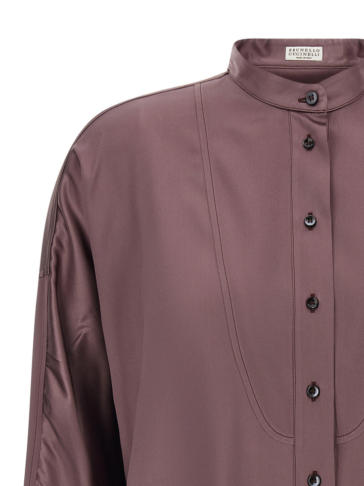 Brunello Cucinelli Korean Collar Shirt Shirt and Blouse - Purple | 67e164b855ce98943a5d4209103f2a995b83a1c5