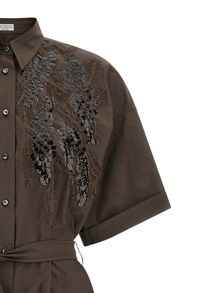 Brunello Cucinelli Dazzling Seabed Embroidery Dresses - Brown | a9d85e909b6d18246ba5ae312cdfadf29b9ed3bc