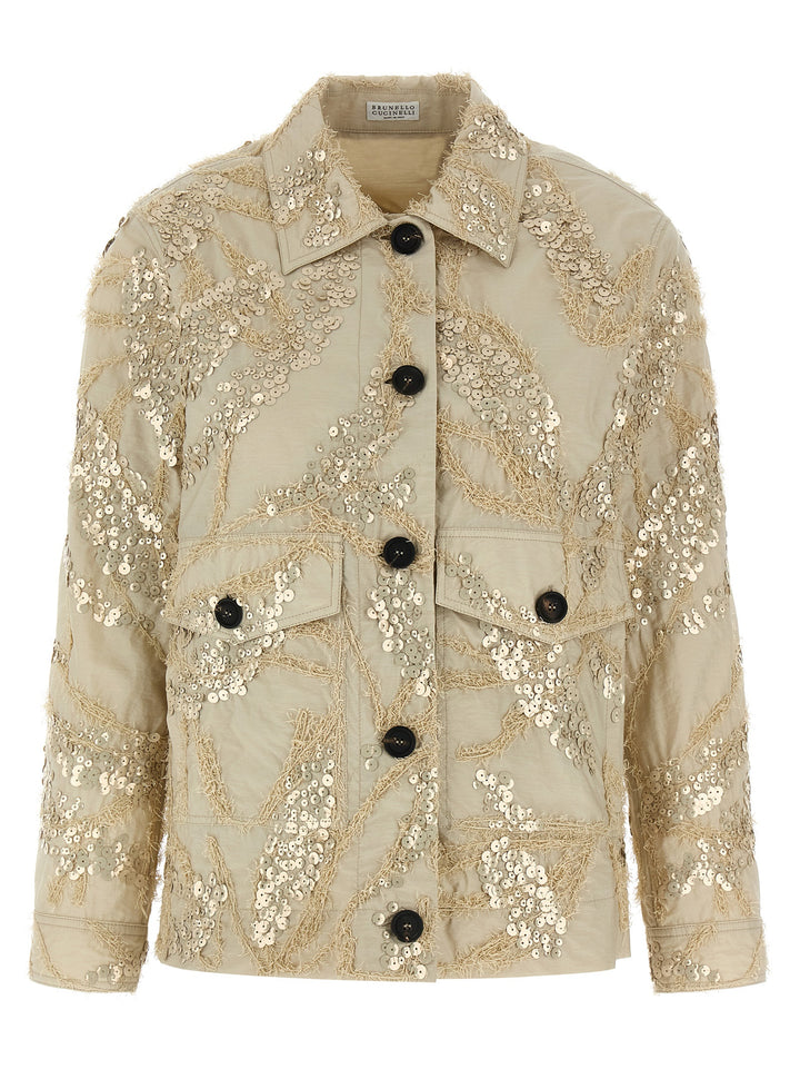 Brunello Cucinelli Dazzling Seabed Embroidery Puffer Jackets - Beige | e90ec554fd60fa99f33c0e121ad15a7700ee2e99