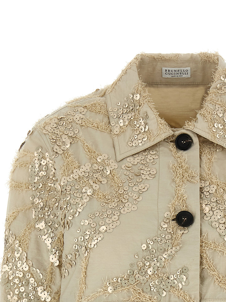 Brunello Cucinelli Dazzling Seabed Embroidery Puffer Jackets - Beige | 482f6357cf16595bd335fd0f7d37f4fddc160809