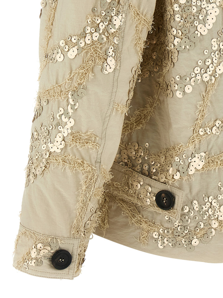 Brunello Cucinelli Dazzling Seabed Embroidery Puffer Jackets - Beige | a3811cece601c981a2408c88a534233e87055bb6