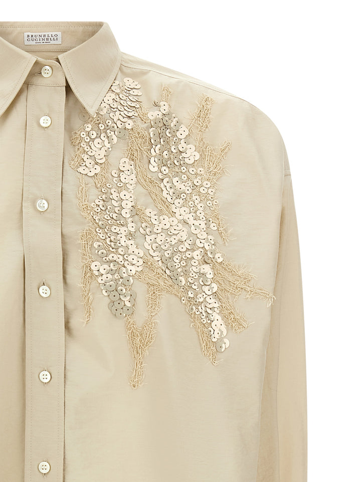 Brunello Cucinelli Dazzling Seabed Embroidery Shirt and Blouse - Beige | f807f2e5feaad89c315ffbb9a200091a6d65d1f7