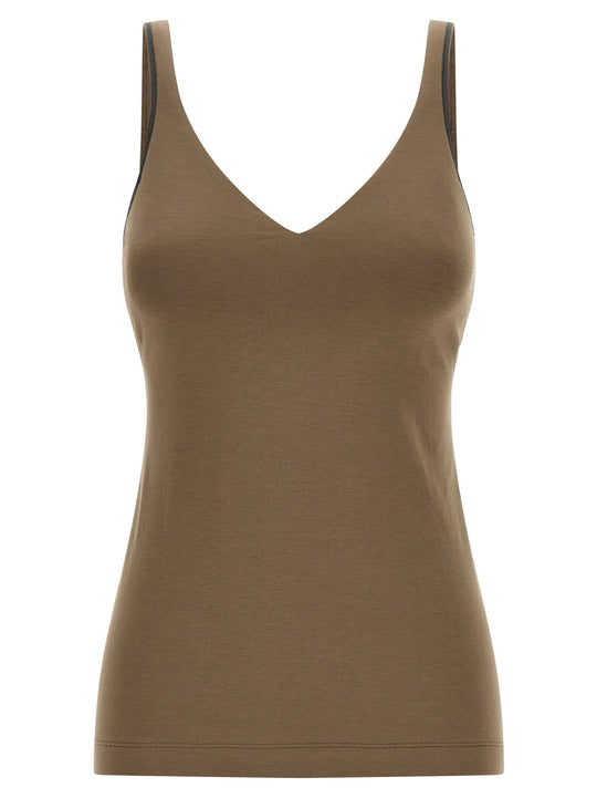 Shiny Straps Tops Beige