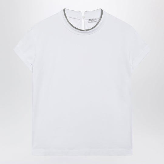 White Crew-Neck T-Shirt With Pendant