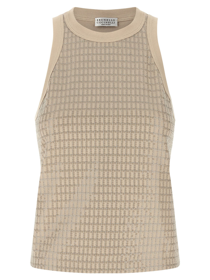 Brunello Cucinelli Dazzling Check Embroidery Tops - Beige | ba1a709b4b991d77ad5b87b386c4e8356b79c85f