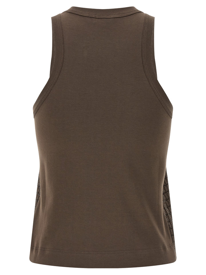 Brunello Cucinelli Dazzling Check Embroidery Tops - Brown | 19b62f69991f2544450c7e5de8e06b36770116c3