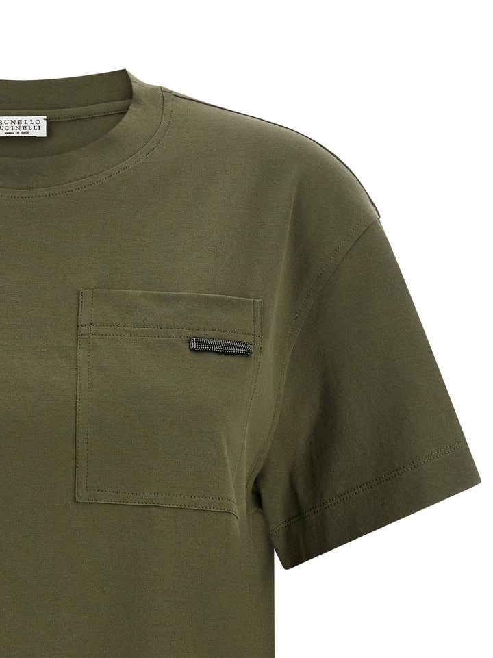Brunello Cucinelli Shiny Tab T-shirt - Green | 6cf6c6605b85489152ba1bd8e434b7c0b8b7a52a