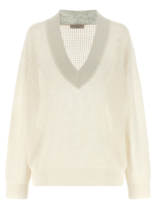 Net Mesh Sweaters And Cardigans White