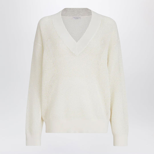 White Cashmere Mesh Sweater