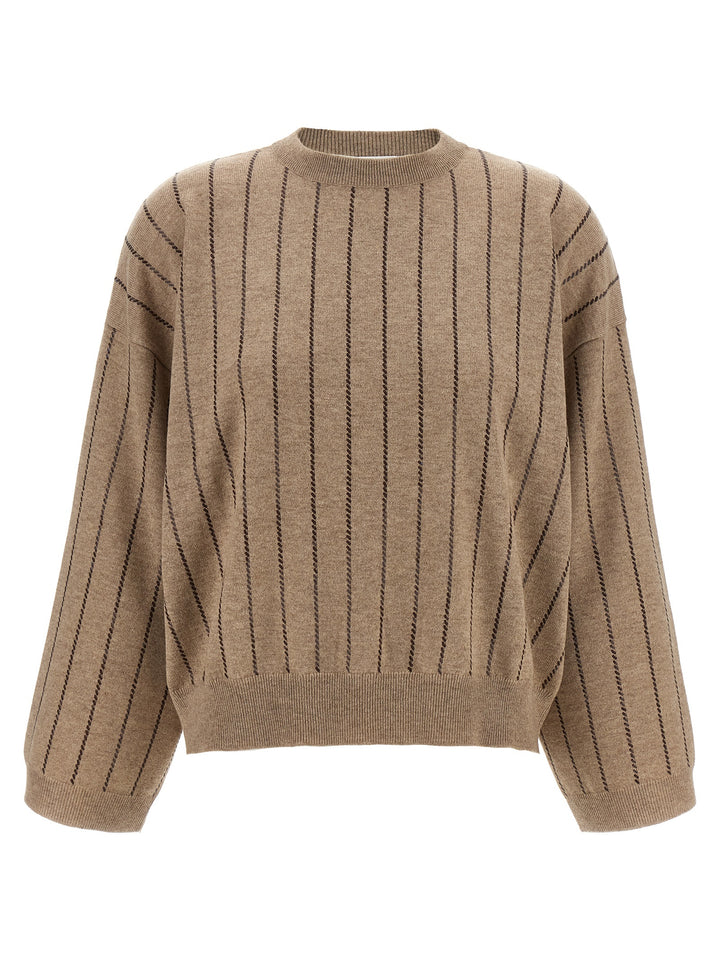 Brunello Cucinelli Sequin Cashmere Sweater Sweaters and Cardigans - Beige | f9f5ec98dfad7916f657a2c385a421598fcbc8d8