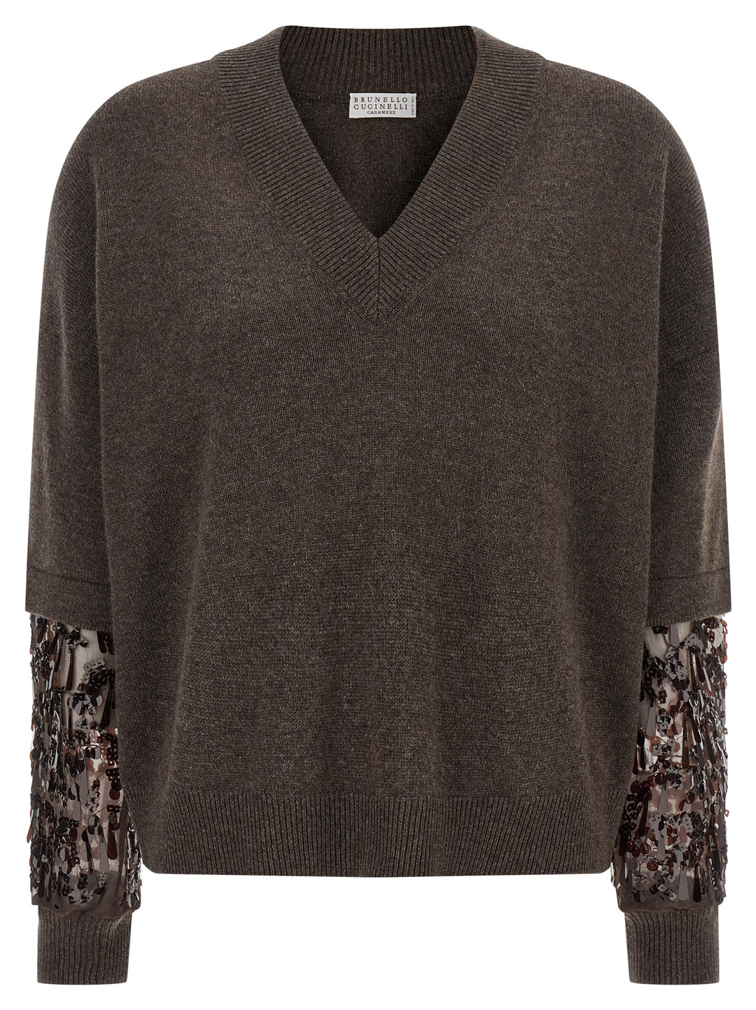 Brunello Cucinelli Sequin Sleeve Sweater Sweaters and Cardigans - Brown | b7b120d9769cffd9c98355ec16d9d14468736471