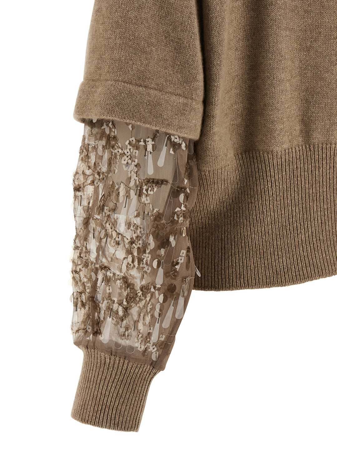 Brunello Cucinelli Sequin Sleeve Cardigan Sweaters and Cardigans - Beige | 87d88c0fef49ea073d1de2776af4fbb6b44d36e5