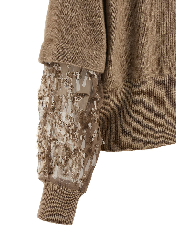 Brunello Cucinelli Sequin Sleeve Cardigan Sweaters and Cardigans - Beige | 87d88c0fef49ea073d1de2776af4fbb6b44d36e5