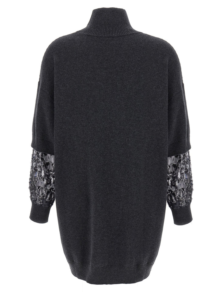 Brunello Cucinelli Sequin Sleeve Dress Dresses - Gray | 33a2378535e089e28212d7c339d51a18fea3e787