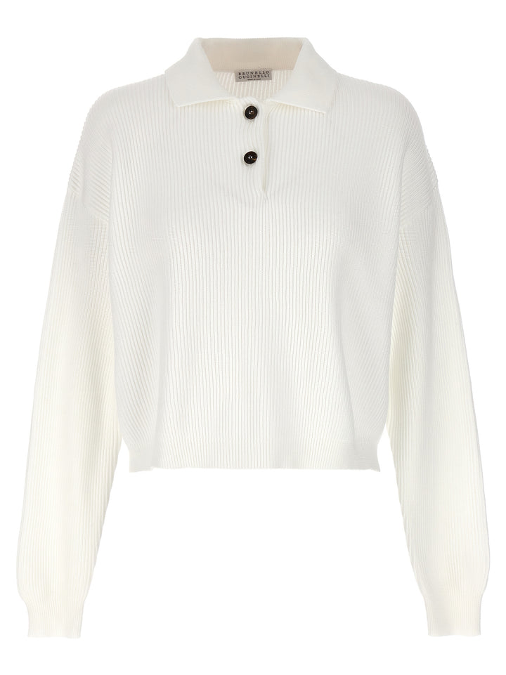 Brunello Cucinelli English Rib  Shirt Polo - White | 5886bd6384029deffdf8102497be1a57235d6db9