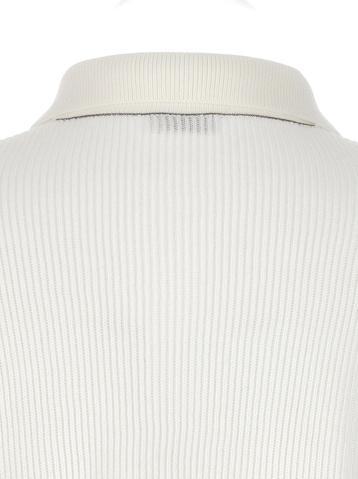 Brunello Cucinelli English Rib  Shirt Polo - White | edd277b4cfd9e6a647a3c2c196ad289fecfe3da9