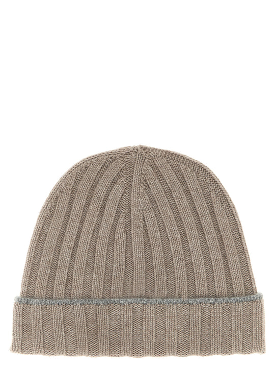 Cashmere Turn-Up Beanie Hats Beige
