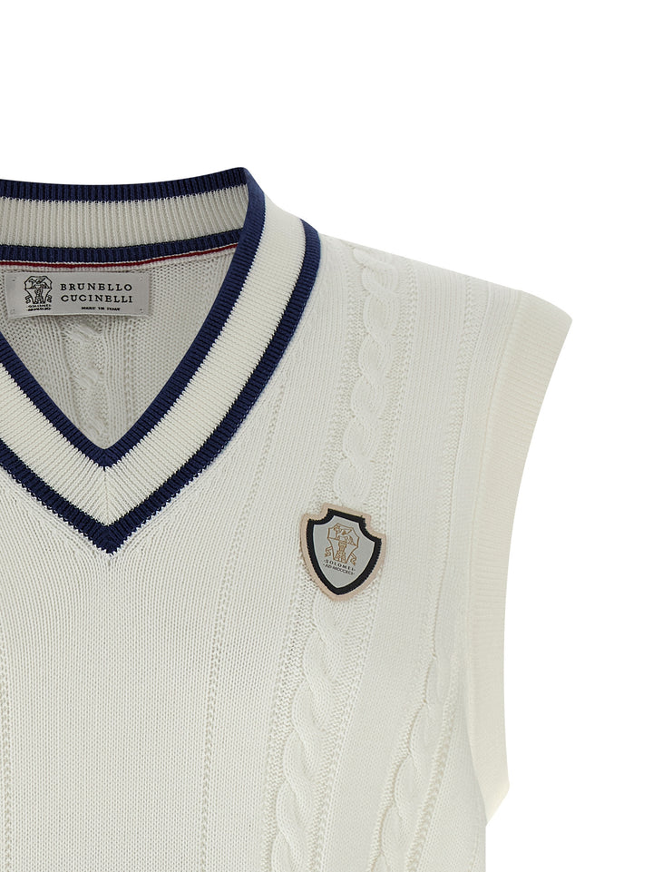 Brunello Cucinelli Cotton Braided Vest Gilet - White | 206307f887881c67eee0a047a345ee0290b4ab95