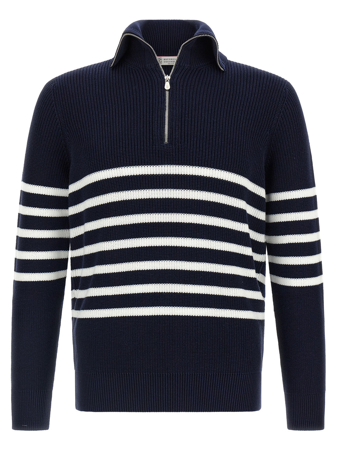 Brunello Cucinelli English Half-Ribbed Sweater Sweaters and Cardigans - Blue | 8c26be22c066f5a32a5e3534d031c9160ea40865