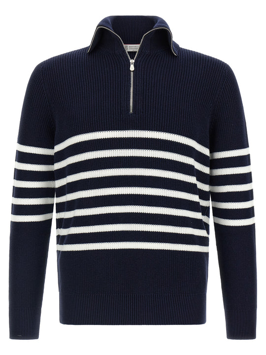 English Half-Ribbed Sweater Sweaters And Cardigans Blue