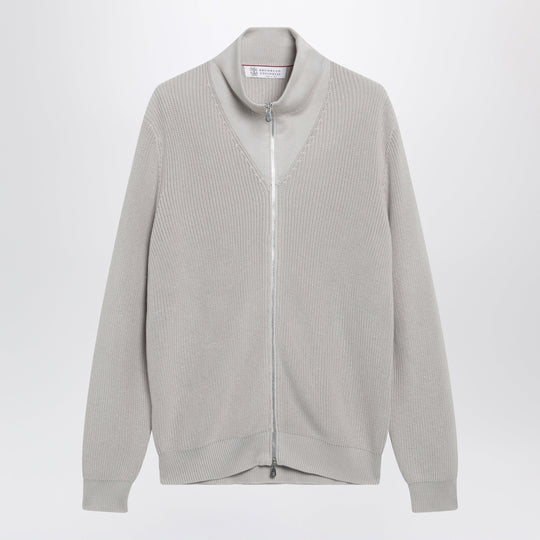 Jute-Colored Cotton Zip-Up Cardigan