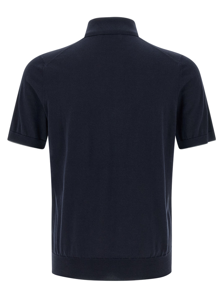 Brunello Cucinelli Logo Embroidery  Shirt Polo - Blue | 4a2b24ef7fd555802c2ef5d4fb5fb9034fde72c8