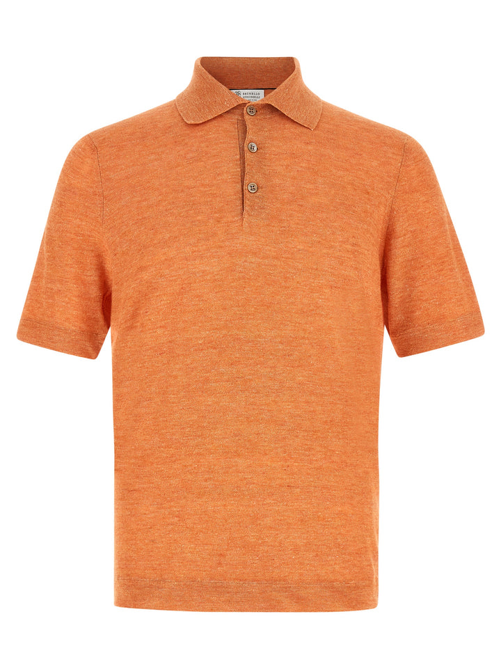 Brunello Cucinelli Linen Cotton  Shirt Polo - Orange | d6fbea1a5f7f4d069466a16c6391d9a54a9d2591