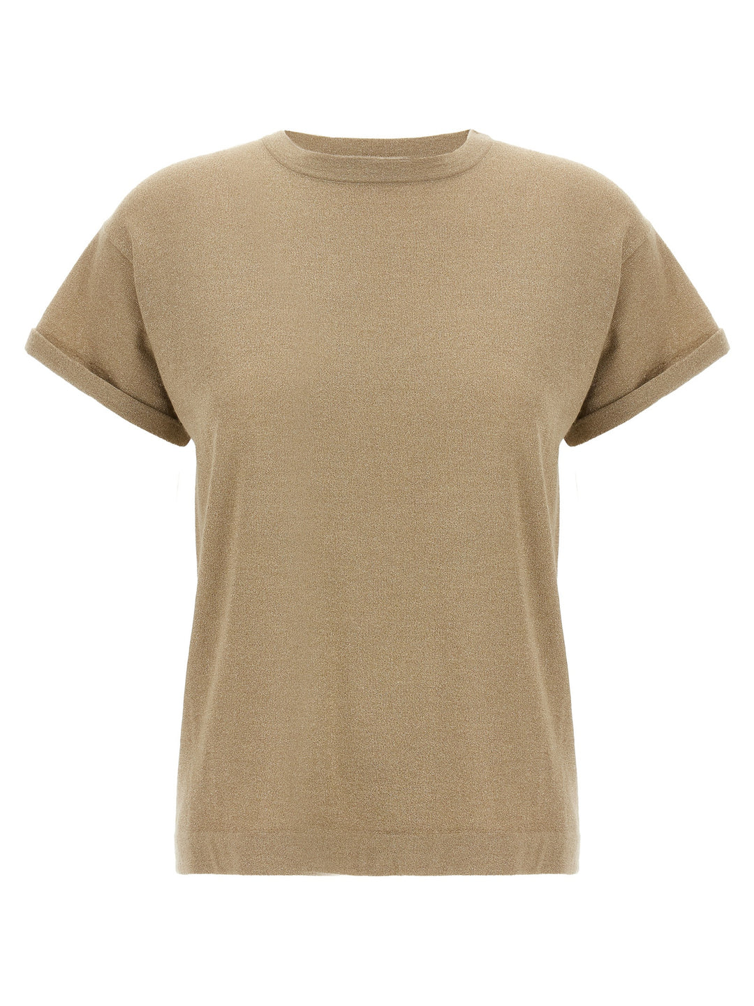 Brunello Cucinelli Lamé Cashmere T-shirt - Beige | f70c946fa32a54bf394a00aa48959675f007e8fe
