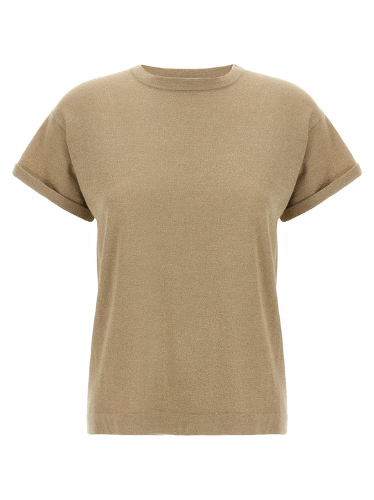 Lamé Cashmere T-Shirt Beige