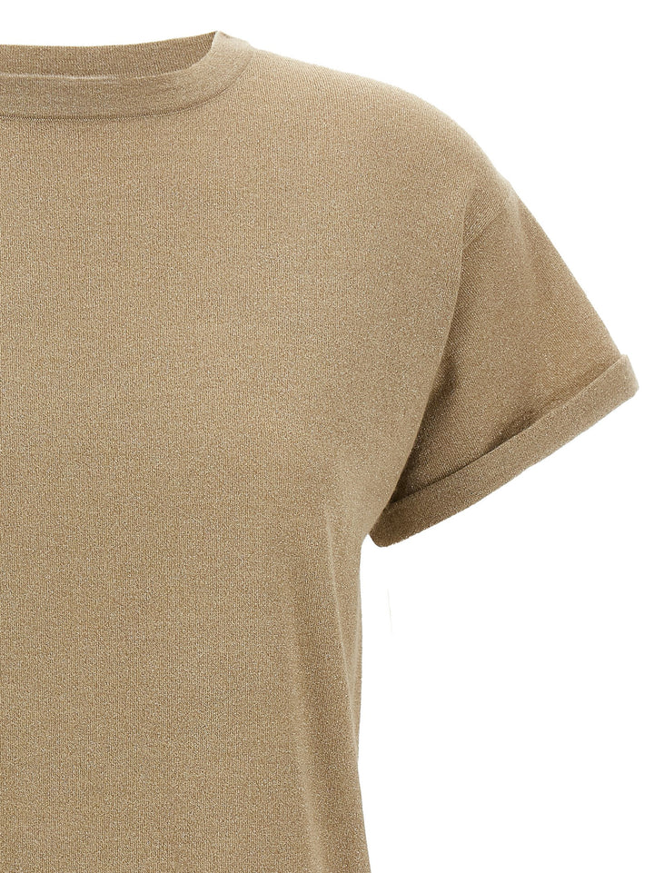 Brunello Cucinelli Lamé Cashmere T-shirt - Beige | 48eb52328b27f50cff79871953f7f40fc1f54e6d