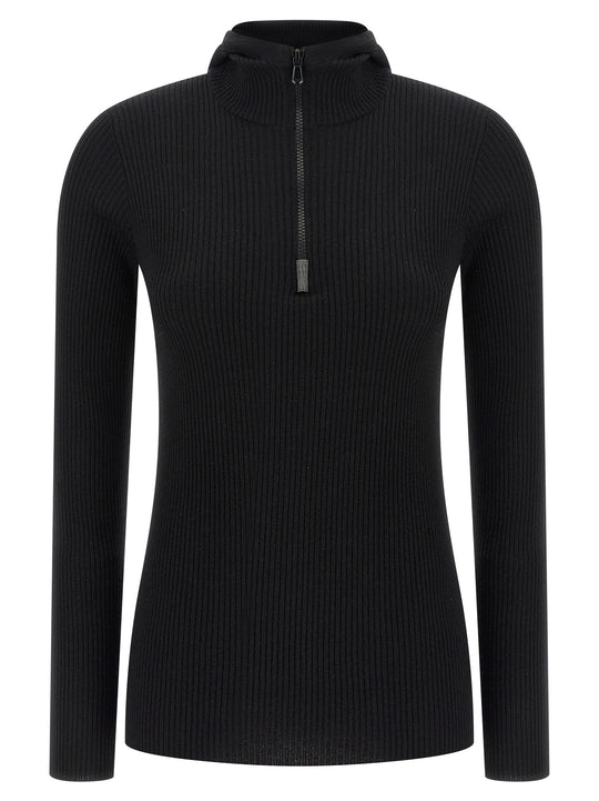 Monile Hooded Sweater Sweaters And Cardigans Black