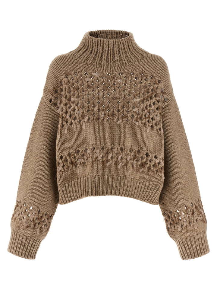 Brunello Cucinelli Drop Sequin Sweater Sweaters and Cardigans - Beige | 85323a6048e3e772a5d3db4f1a3d362951b26213